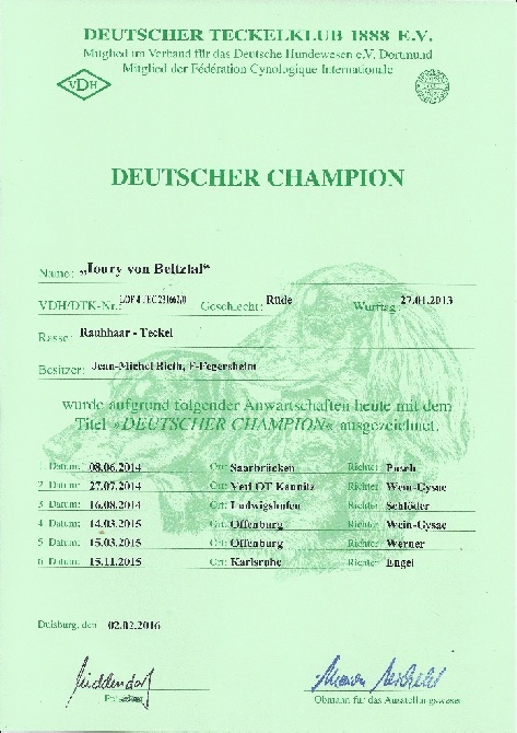Von Beltztal - Ioury : DEUTSCHER CHAMPION DTK 