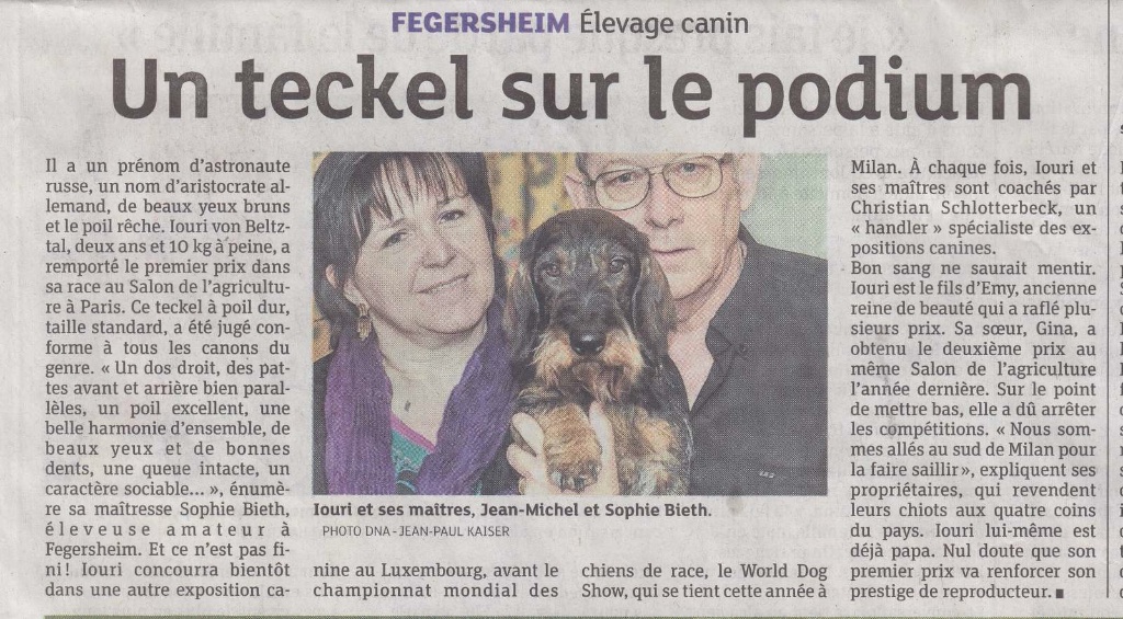 Von Beltztal - Ioury, article publié dans les Dernières Nouvelles d'Alsace du 7/3/15